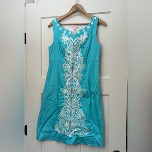 Lilly Pulitzer Aqua Dress with White Embroidery